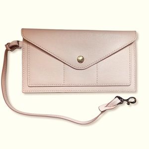 Dooney and Bourke Leather Envelope Wristlet | Pale Pink wPolished Brass Hardware